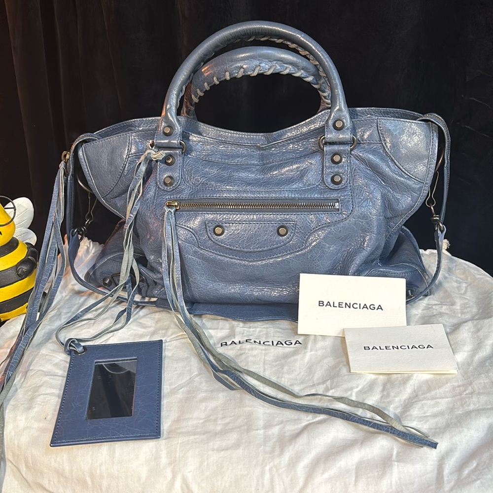 Balenciaga Slate Blue Leather Tote